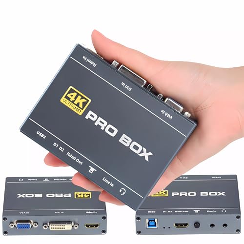 4K DVI Video Capture Card, VGA Video Capture, 4K60 DVI to USB 1080P60 Video Capture with HDMI Loopout Compatible with Windows, Linux, Android and MAC OS