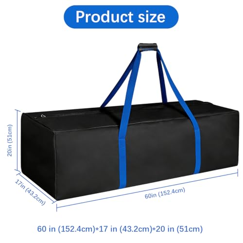 Sports Duffle Bag, 60 Inch Extra Large - Heavy Duty for Travel Gym Camping | 600D PU fabric, reinforced stitching & dual-zipper top. Padded suitcase-style grab handle. Wide blue webbing trim. - size: 60-inch