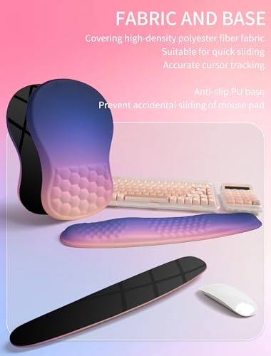 Hokafenle 2in1 Combination, Wave Keyboard Wrist Rest and Ergonomic Curvature Mouse Pad Wrist Support for Relieve Wrist Pain, Filled with Soft Cushion Memory Foam, Dawn - color: Dawn