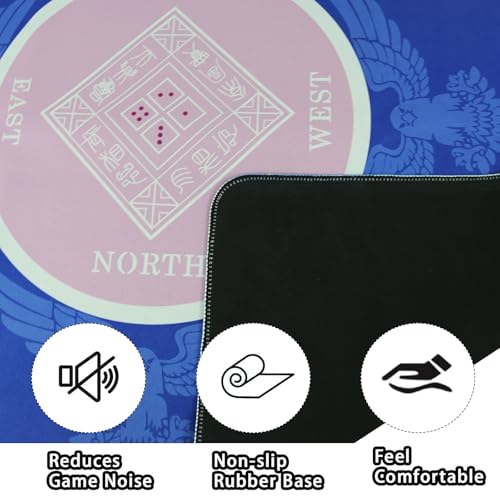 Mahjong Mat, Non-Slip Noise Reduction Card Game Mat with Carrying Bag, Waterproof Table Mat for Mahjong/Poker/Board Games/Dominoes, Blue, 32.4x32.4 Inch - color: Blue