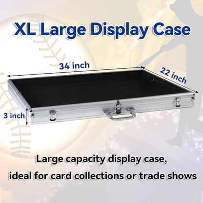 34"x22" Aluminum Card Display Case for Baseball MTG Collectible Cards with Bag, XL Table Top Trade Show Display Case with Lock for Graded Sports Card Jewelry Craft Collectibles-Black Lining