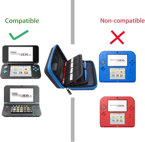 ButterFox Hard Carrying Case for New Nintendo 2DS XL and 3DX XL + Large Stylus, Fits Wall Charger, 24 Game Cartridge Case Holder, Large Accessories Pocket - Black + Blue