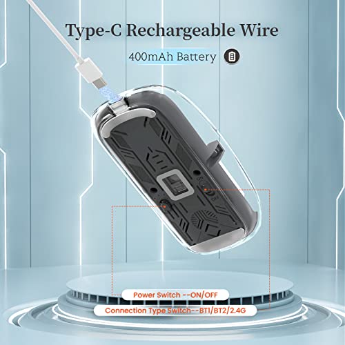 A.JAZZ Wireless Bluetooth5.1&2.4G Mini Lightweight Mouse,Transparent Clear Cool,Rechargeable Silent Computer Mice,Nano USB C Receiver,LED Battery Magic Silm for Office/PC/Mac/Laptop/Apple/ipad(Grey) - color: Grey