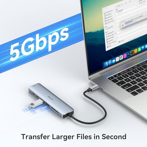 USB C Hub HDMI Adapter for MacBook Pro/Air, MOKiN 7 in 1 USB C Dongle with HDMI, SD/TF Card Reader, USB C Data Port,100W PD, and 2 USB 3.0 Compatible for MacBook Pro/Air, Dell XPS, Lenovo Thinkpad. - color: Space Gray