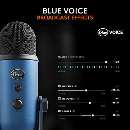 Logitech Creators Blue Yeti USB Microphone for PC, Mac, Gaming, Streaming, Podcasting, Studio and Computer Condenser Mic with Blue VO!CE Effects, 4 Pickup Patterns, Plug and Play - Midnight Blue | USB Plug-and-Play Condenser Mic with Blue Vo!ce, Headphone