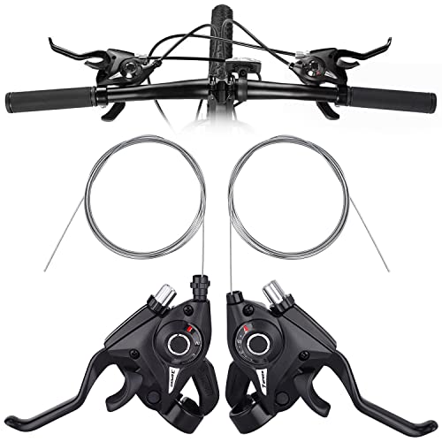 TOBWOLF Bicycle Brake Levers Shifter, 3x7 21 Speed Mountain Bike shifters Set, Left Right Brake Lever Shifter Kits with Gear Indicator, Replacement with Shift Cables for Moutain Bike Folding Bike - color: 3x7 21 Speed