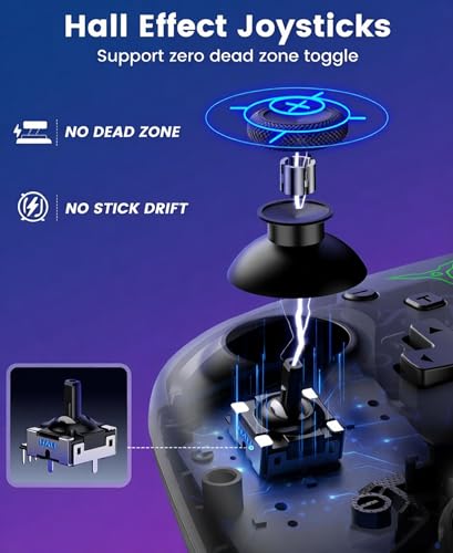 Switch 2 Controller Compatible with Nintendo Switch 2/Switch/OLED/Lite - Hall Effect Joystick & Trigger - 7 Color RGB Wireless Pro Controller with Charging Dock, Macros, Turbo, KeyLinker App - Black - color: Black with Charging Station
