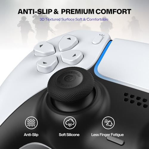 NEWDERY Thumb Grips for PS5/PS4 Controllers | 3 Height Options for Enhanced Precision & Control, Anti-Slip Silicone Caps, Compatible with PS5/PS4 Controllers, Black, 12PCS