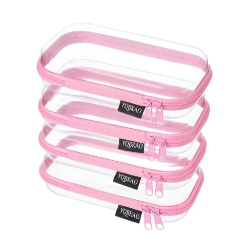 YQBRAO 4-Pack Clear Hard Shell Zipper Case, 1.2mm Ultra-Thick Diaper Bag Organizer Pouches, Rigid Self-Standing Travel Makeup Bags with YKK Zippers, TSA Approved, Pink - color: Pink, size: 4 Pack(S)