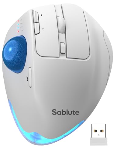 Wireless Trackball Mouse, Adjustable Angle Rechargeable Backlit-White Mouse | MAM1 Pro Ergonomic Mouse Rollerball Thumb mice with 5 Level DPI, 3 Devices Connection (USB & Bluetooth ) for PC, Windows - color: White Mouse
