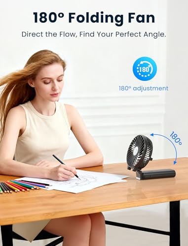 HandFan 5200mAh Portable Handheld Fan, Personal Hand Held Fan USB Rechargeable, 180° Foldable,3 Speeds Strong Airflow Cooling Fan for Travel/Outdoors/Beach/Concerts/Disney/Games/Picnics/Park (Black) - color: Clear‑Blade Matte Black