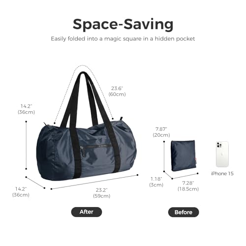 pack all Lightweight Travel Duffel Bag, 45L Foldable Weekender Bag | Ultralight, Packable, Water-Resistant, Tear-Resistant Nylon, YKK Zipper, Luggage Sleeve, For Travel, Camping, Gym, Navy - color: Navy, size: 45L