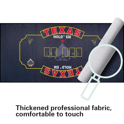 2-in-1 Casino Night Poker Mat, 36"x72" Double-Sided Texas Hold'em & Blackjack Felt Table Cover, Non-Slip Steel Clamps Included, Perfect for Game Night, Home & Casino Parties - color: Grey