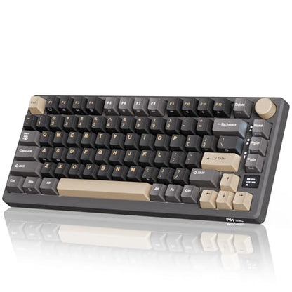 RK ROYAL KLUDGE M75 Wireless Mechanical Keyboard 2.4Ghz/BT5.1/USB-C Gaming Keyboard 75% Layout 81 Keys Gasket Mount with OLED Display & Knob RGB Backlight Hot-Swappable Light Switch, Grey - color: Grey, size: Light Switch