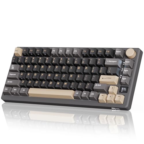 RK ROYAL KLUDGE M75 Wireless Mechanical Keyboard 2.4Ghz/BT5.1/USB-C Gaming Keyboard 75% Layout 81 Keys Gasket Mount with OLED Display & Knob RGB Backlight Hot-Swappable Pale Green Switch, Grey - color: Grey, size: Pale Green Switch