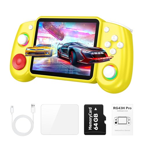 RG43H Pro Retro Handheld Game Console, 4.3 Inch Retro Gaming Console with 4000mAh Battery, RK3562 Opensource Hand Held Games Console, EmuELEC&RGBOX Dual Systems Video Console, HDMI TV Output, Yellow - color: Yellow