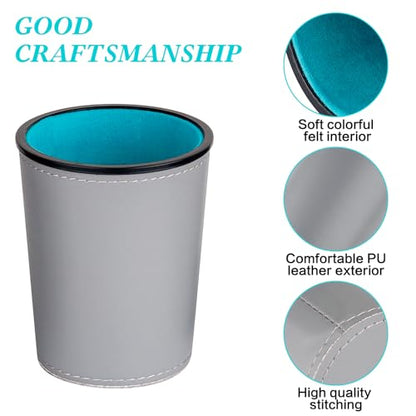 Felt-Lined PU Leather Dice Cup Set, 6 Quiet Dice Shaker Cups with 36 Dices for Bar Party Yahtzee Farkle Dice Games, Grey and Blue - color: Grey and Blue