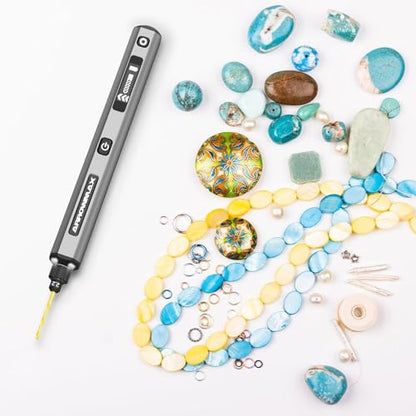 AM ARROWMAX Mini Drill Pen, 5-Speed, LED Lights, OLED Display, Aluminium Box, Resin Drill Set With 10 Small Bits, 3/32-Inch Shank, For Jewelry Making, Wood, Plastic,(SDS) - style: SDS