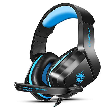 Gaming Headset for PS4, PHOINIKAS Wired Headset Compatible for Xbox One Switch MAC PC, 3.5mm Over Ear Headphones with Noise Cancelling Mic, Bass Surround, One Key Mute, Volume Control