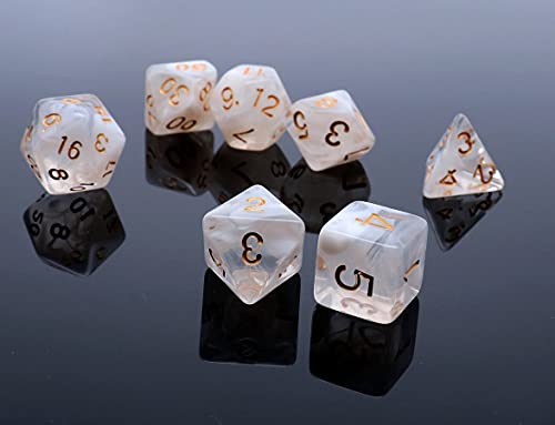 DND Dice Set 7Pcs Transparent Mix White Cloud Dice for Dungeon and Dragons D&D RPG Role Playing Games Polyhedral Dice - color: Transparent Mixed White Cloud
