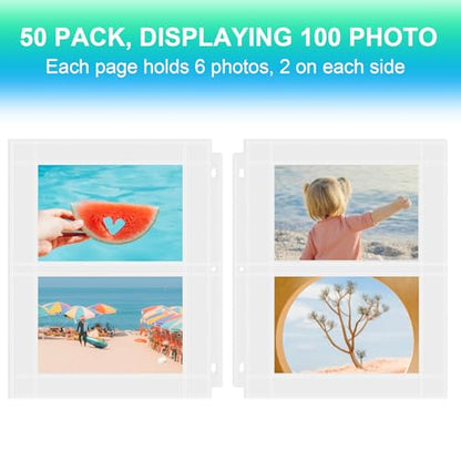 25 Pack 4 x 6 Photo Sleeves for 3 Ring Binder(200 Pictures) | Heavy-Duty Archival Photo Page Protectors, Clear Picture Album Refill Pages Holds, Acid-Free - size: 4x6inch-2pocket, style: 25 pack