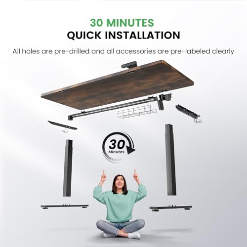 Brown 47x24 in Electric Standing Desk, 0.8 Inch Thick Tabletop | Holds 200lbs, Sit Stand, 3 Memory Height Adjustment, Extra Deep Table Top, Black Frame - color: Rustic Brown Top / Black Frame, size: 47 x 24 Inch