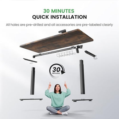 Brown 47x24 in Electric Standing Desk, 0.8 Inch Thick Tabletop | Holds 200lbs, Sit Stand, 3 Memory Height Adjustment, Extra Deep Table Top, Black Frame - color: Rustic Brown Top / Black Frame, size: 47 x 24 Inch