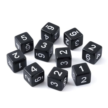 10 Pieces Polyhedral D6 Dice Set, 6 Sided Dice 16mm Square Edge Dice for RPG MTG DND Table Games (Black) - color: Black