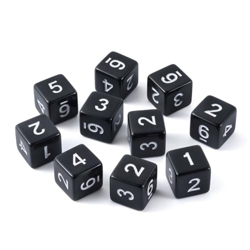 10 Pieces Polyhedral D6 Dice Set, 6 Sided Dice 16mm Square Edge Dice for RPG MTG DND Table Games (Black) - color: Black