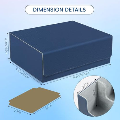 CLOKORIA Card Storage Box for Trading Cards,1800+ PU Leather Commander Card Deck Case with 12 Dividers and 3 Supporters,Magnetic Closure Card Holder Fits YuGiOh,MTG and Sport Cards(Blue, 3-Row)