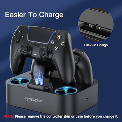 NEWDERY for PS5 Controller Charger Station Compatible with Dualsense Edge | Fast Charging Dock with Led Indicators, Dual Charging Stand for PlayStation 5 & DualSense Edge Controller - color: Black