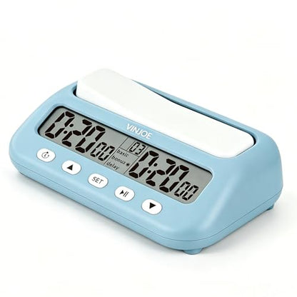 VINJOE Chess Clock Digital Chess Timer Professional for Board Games,Portable Digital Chess Clock & Game Timer with Basic,Bonus,Delay and Positive Time Features Best Gifts for Christmas (Blue) - style: Blue Without Battery
