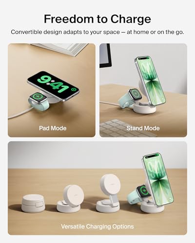 Belkin Qi2.2 25W Wireless 2 in 1 iPhone Charger, Fast Charging for Travel | Fast Charging, MagSafe Compatible, iPhone 17/16/15, Apple Watch, Travel Charger, Magnetic - color: Sand, style: 2 in 1