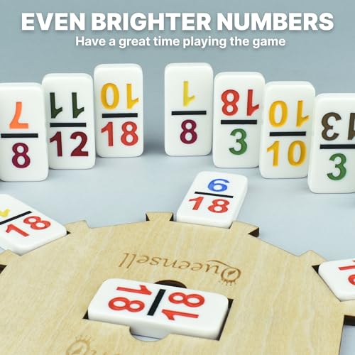 Queensell Mexican Train Dominoes Set with Numbers - Double 18 Dominos Set for Adults and Kids - Mexican Dominoes Train Game Night Games for Adults with Wooden Hub and Aluminum Case