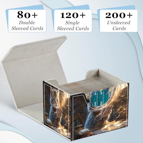 Commander Deck Box for Trading Cards - Fits 100+ Double Sleeved Cards, PU Leather MTG TCG Storage Case with Strong Magnetic Closure, Cat Playing Cards - color: Cat Playing Cards