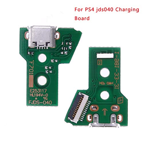 2PCs JDS-040 Replacement Micro USB Charging Port Adaptor Repair Part Charger Socket Board Module for PS4 Wireless Controller with 12 Pin Flex Cable, Tool Screw