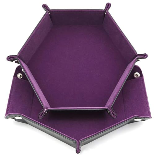 YARNOW 1 Pack Hexagon Dice Tray - PU Leather Hexagonal Display Plate for Jewelry, Keys, Coins, Makeup - Decorative Purple Board for Tabletop Game Accessories