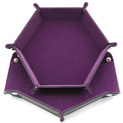 YARNOW 1 Pack Hexagon Dice Tray - PU Leather Hexagonal Display Plate for Jewelry, Keys, Coins, Makeup - Decorative Purple Board for Tabletop Game Accessories