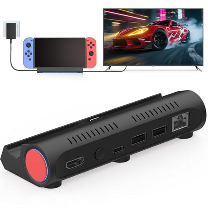 Switch TV Dock Station Compatible for Nintendo Switch/Switch OLED, Switch Station with LAN PORT/4K HDMI/1080P/60Hz Output, Compatible with Official Switches Docking Stand (1000Mbps Ethernet Port)
