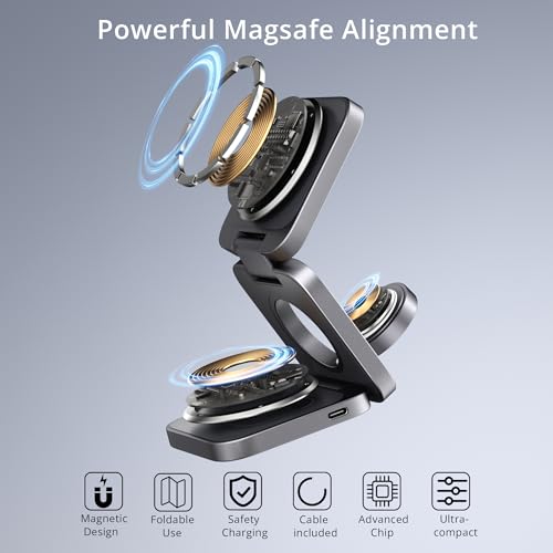 3-in-1 Wireless Charger Stand, LULULOOK 15W Magnetic Charger Wireless Fast Charging Station for iPhone 16/15/14 Series, Aluminum 5W Charger for Apple Watch, AirPods, USB-C Charging Cable Included - color: Gray