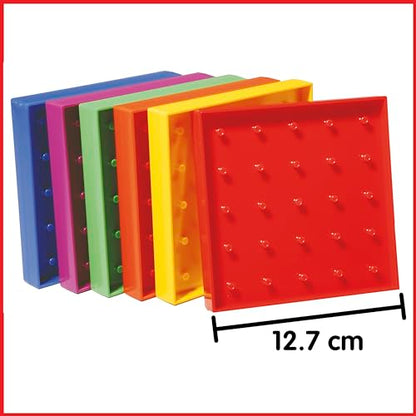 edxeducation Double-Sided Geoboards, Set of 6 with Rubber Bands | 5 x 5 Grid/12 Pin Circular Array, Math Resources, Fine Motor Skills for Kids