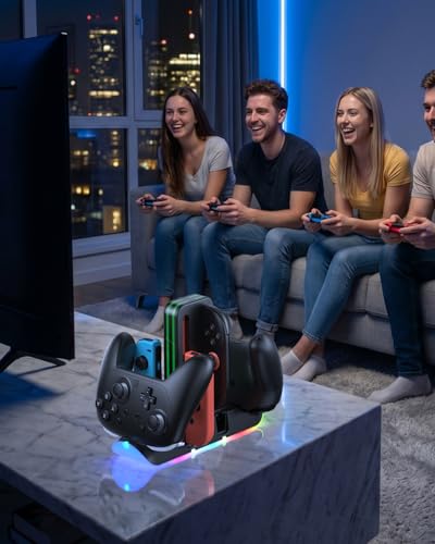 Switch 2/1/OLED Controller Charger, 6 in 1 Charging Dock Station for Joy Cons & for Pro Controller, Charging Stand USB Charging Indicator and USB Cable- Widely Compatibility