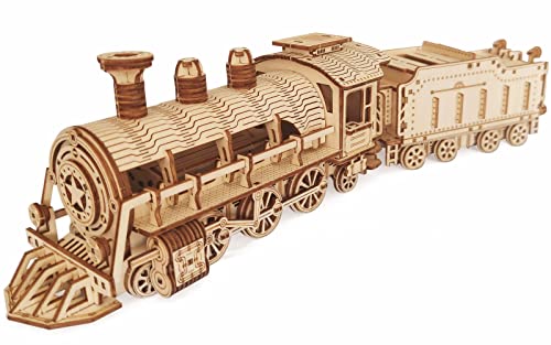 3D Wooden Puzzle - DIY Mechanical Steam Train Model Kits - Wood Crafts Vehicle Building Model - Wooden STEM Brain Teaser Puzzle - Steam Train Christmas Birthday Gifts for Adults & Teens - style: Steam Train