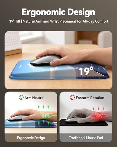 Ergonomic Mouse Pad with Wrist Rest, Mousepad with Wrist Support with Built-in Memory Foam and Ergonomic Slope Design Relieves Carpal Tunnel Syndrome Pain，Desk Computer Office Gaming Mouse Pads - color: Mountain Peak