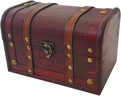 Wood and Leather Treasure Decorative Storage Chest With Lock and Lids - Handcrafted Small Stash Box for Home Decor