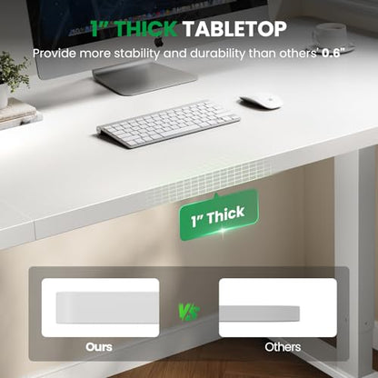 White 60x28 in Electric Standing Desk, 1 Inch Thick Tabletop | Double Beam Frame, Holds 220lbs, Sit Stand, 3 Memory Height Adjustment, Extra Deep Table Top, White Frame - color: White Top / White Frame, size: 60 x 28 Inch