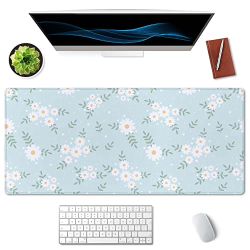 SSOIU Cute Spring Flowers Desk Mat, White Daisy Flower Mat, Extra Large Home Office Cute Accessories, Extended Mouse Pad, XXL Gaming Mouse Pad 35.5" X 15.7" - color: Cute Spring Flowers