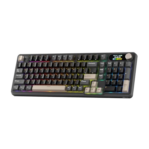 RK ROYAL KLUDGE S98 Wireless Mechanical Keyboard w/Smart Display & Knob | 96% RGB Wireless Gaming Keyboard BT/2.4G/USB-C, Hot Swappable Custom Keyboards, Creamy Sound Silent Computer Keyboard - color: Eclipse Black, size: Linear Silent Switch