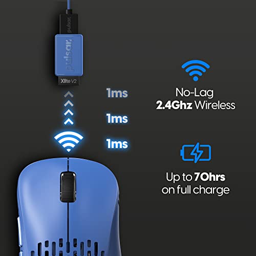 Pulsar Gaming Gears - Xlite V2 Wireless Gaming Mouse, Ultra Lightweight, 2.1 oz (59 g), Ergonomic 2.4 Ghz 1 ms 20000 DPI Optical Sensor PAW3370 Domestic Genuine Product (Medium, Wireless, Blue) - color: Blue, size: Medium, style: Xlite V2