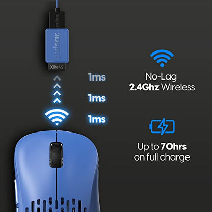 Pulsar Gaming Gears - Xlite V2 Wireless Gaming Mouse, Ultra Lightweight, 2.1 oz (59 g), Ergonomic 2.4 Ghz 1 ms 20000 DPI Optical Sensor PAW3370 Domestic Genuine Product (Medium, Wireless, Blue) - color: Blue, size: Medium, style: Xlite V2